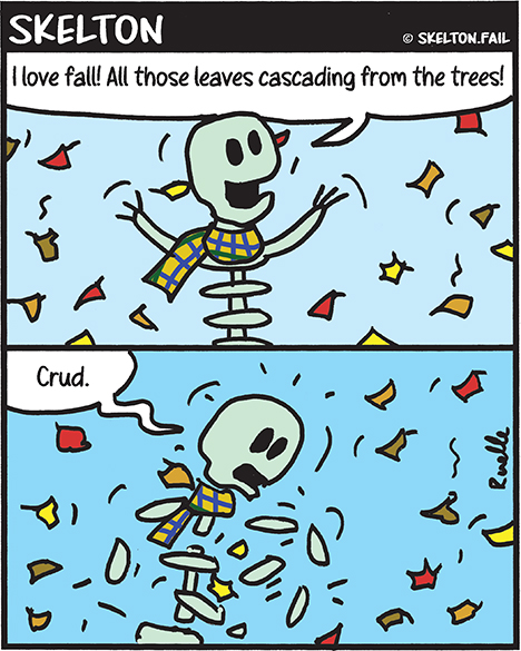 Skeleton with autumn leaves