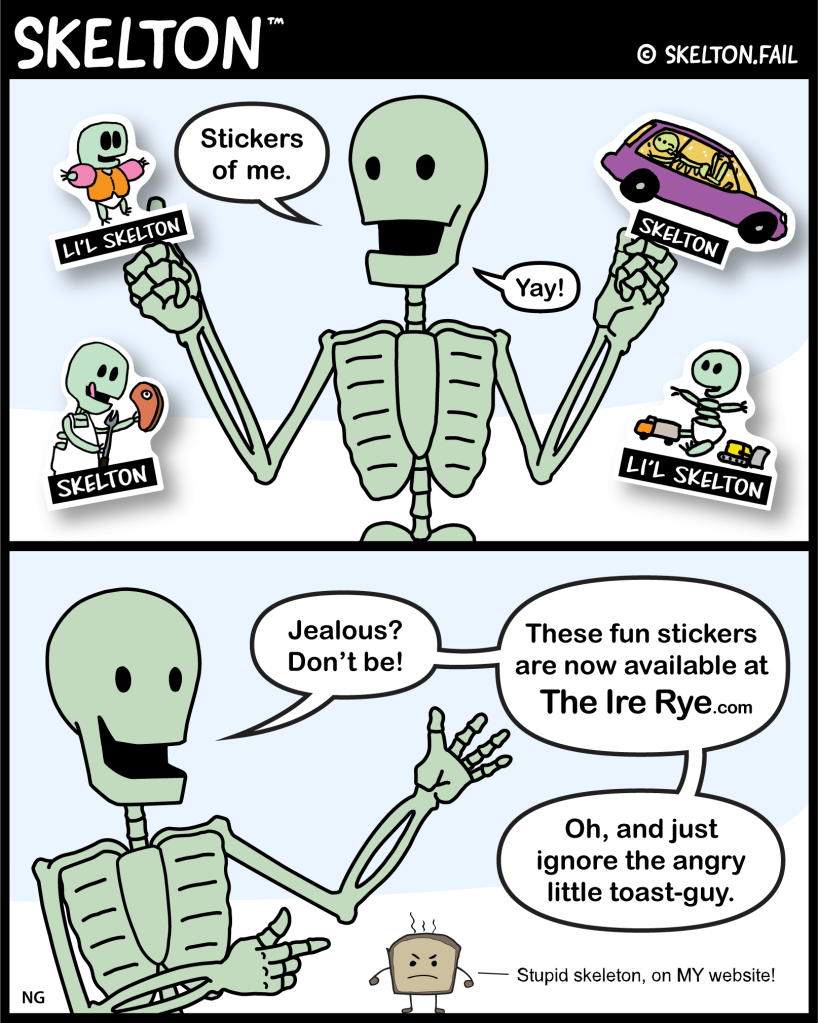 Skelton pitching stickers available at The Ire Rye.com