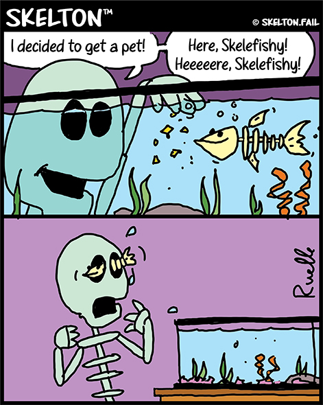 Skeleton with pet fish