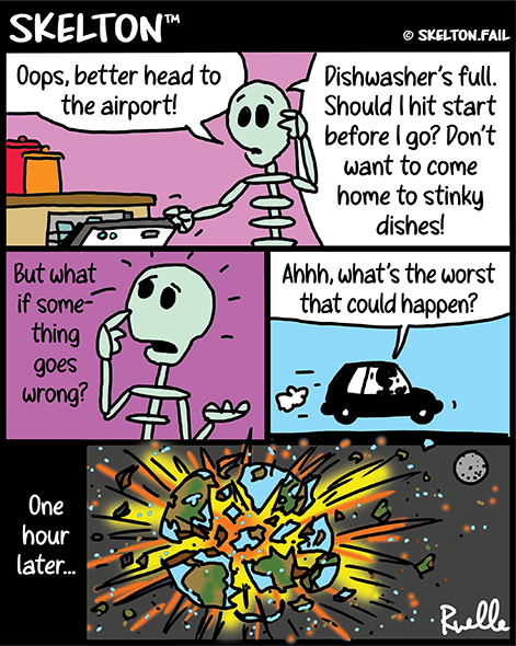 Skeleton causes earth to explode