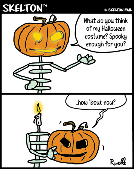 Skeleton with jack o lantern head